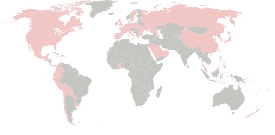 Mapa mundi con países sombreados