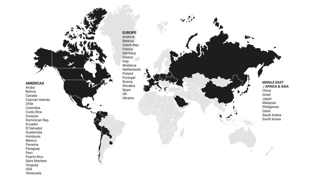 Mapamundi con países de actividad Tous