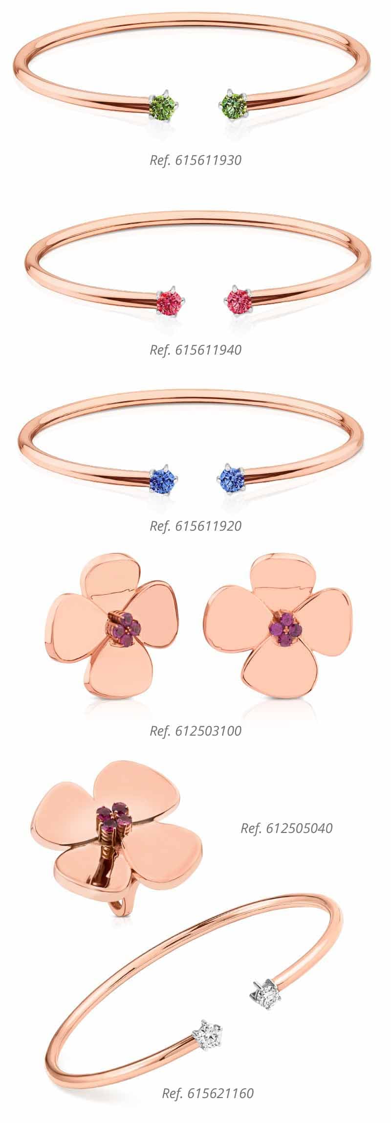 Pulseras rígidas de oro rosa con piedra